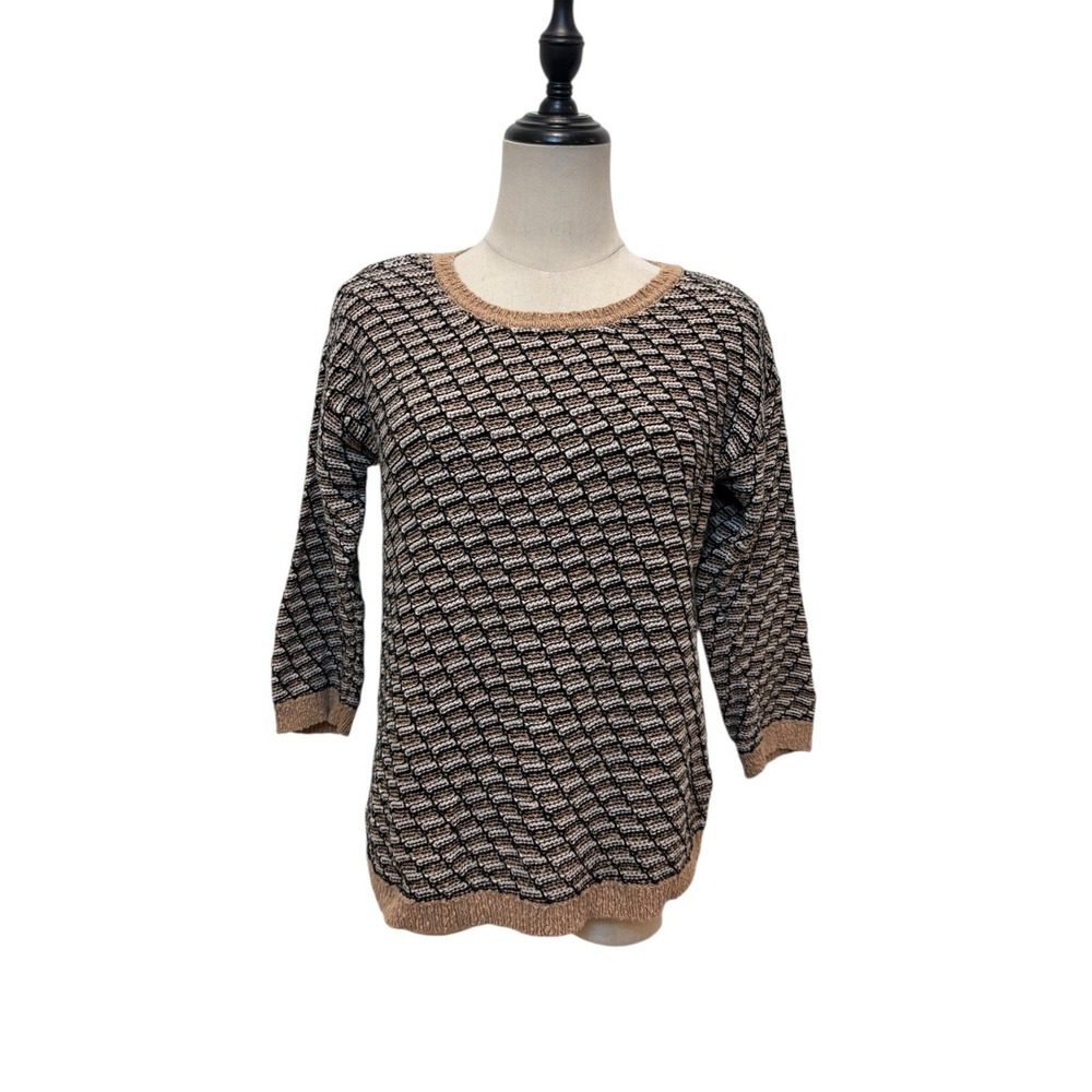 Vtg 90s Jones New York Sport Knit Sweater Pullover Textured‎ Neutral Tan Sz S